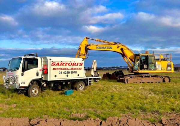 Komatsu heavy machinery receives mobile service by diesel mechanic in Teesdale