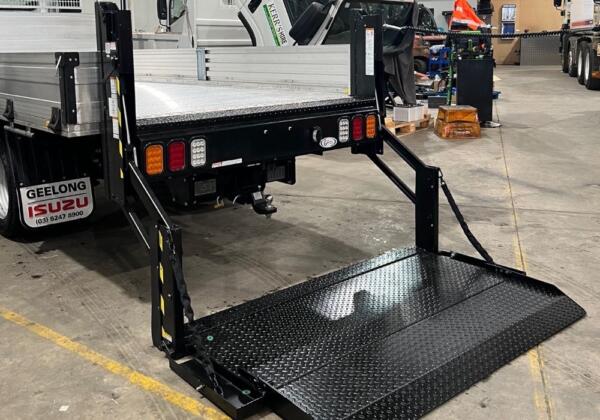 Custom fitment of Tommygate lift on new Izuzu truck in Geelong by Sartori's Mechanical Services